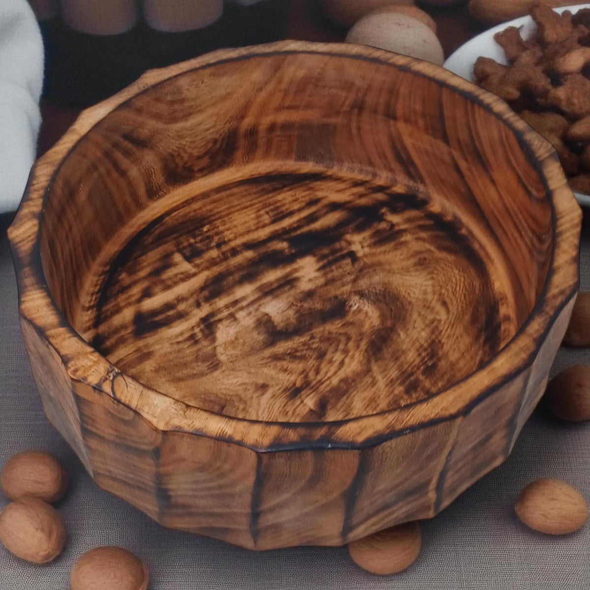 Large Rustic Wooden Salad Bowl | Round Wood Fruit Bowl | Handcrafted Natural Wood Décor | Christmas Gift for Mom