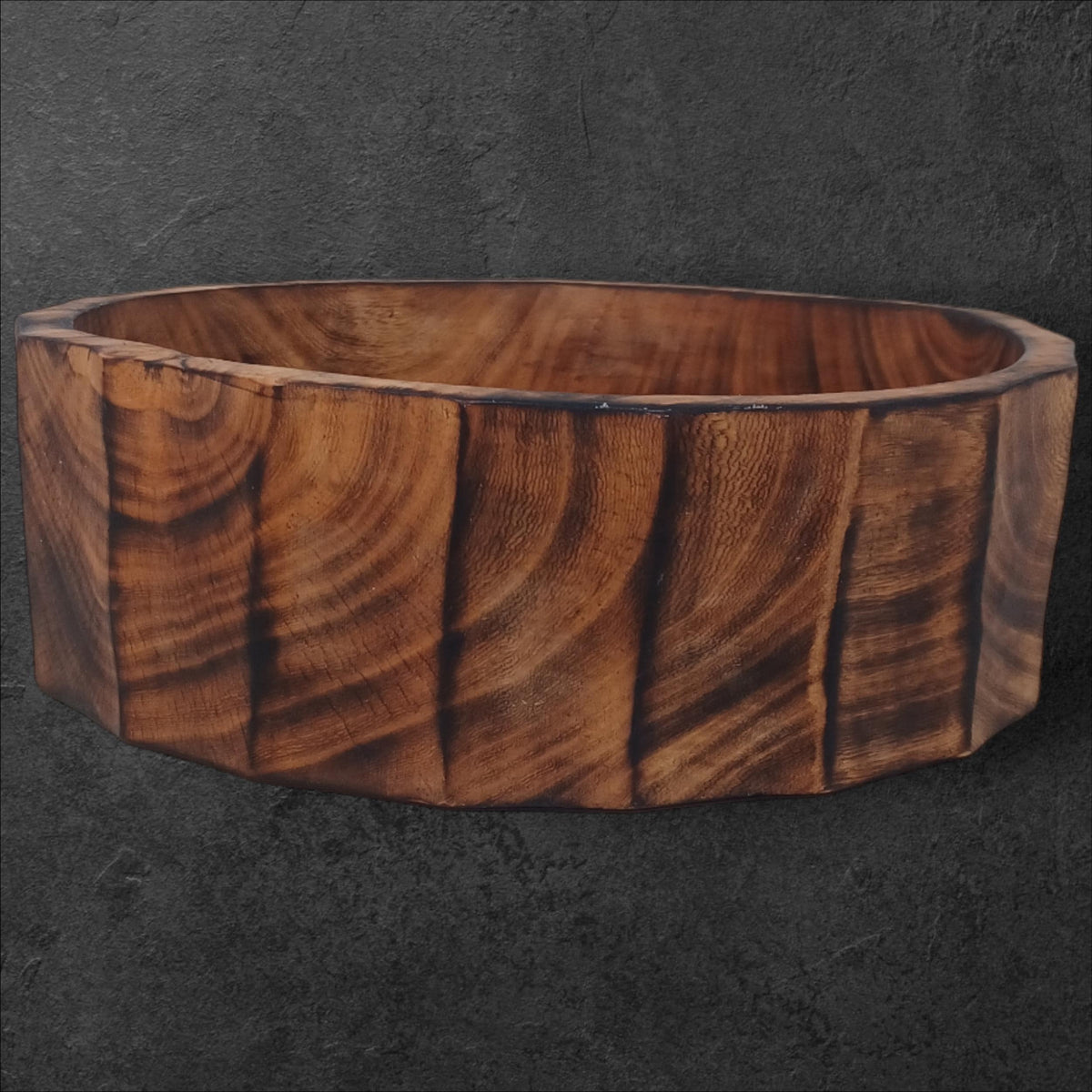Large Rustic Wooden Salad Bowl | Round Wood Fruit Bowl | Handcrafted Natural Wood Décor | Christmas Gift for Mom