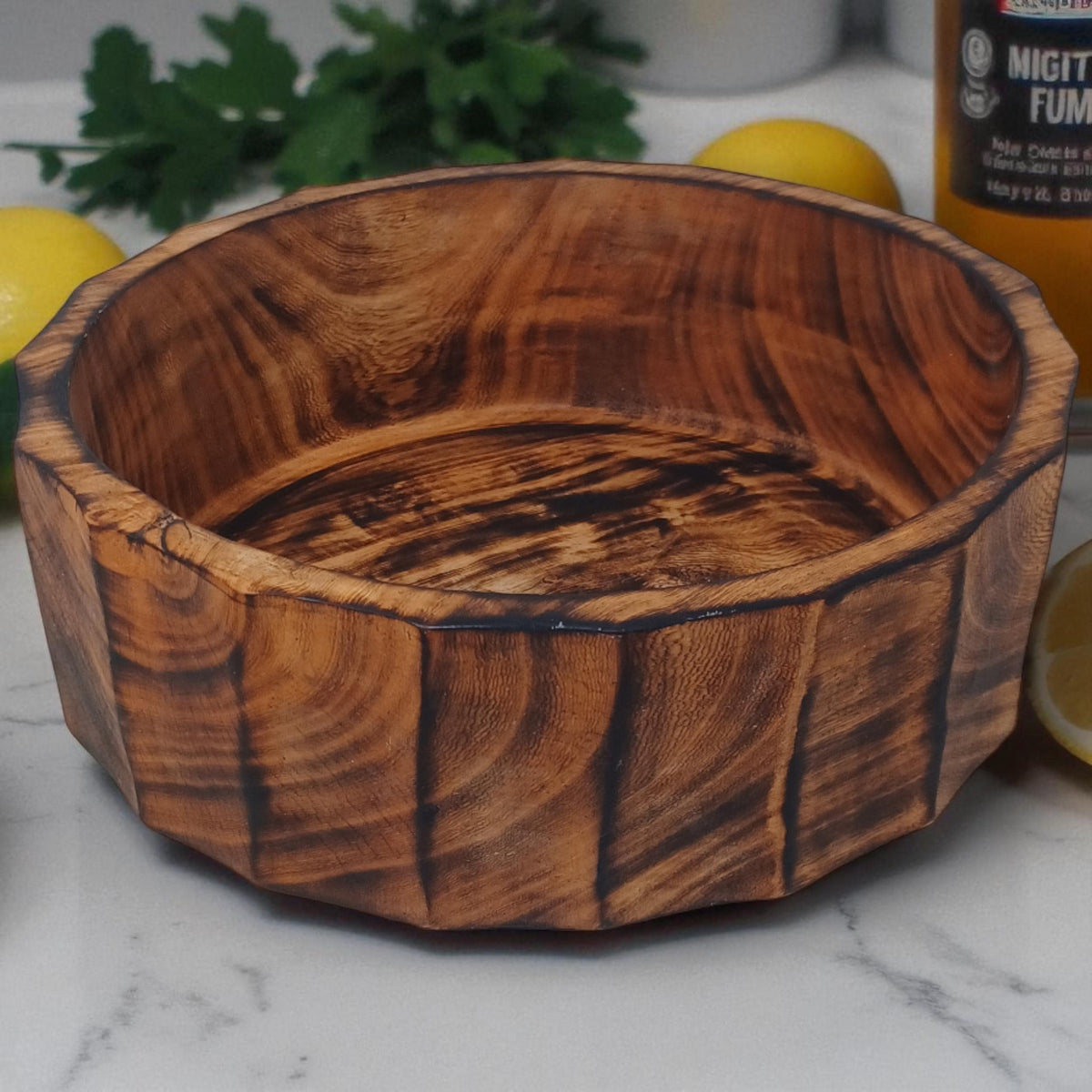 Large Rustic Wooden Salad Bowl | Round Wood Fruit Bowl | Handcrafted Natural Wood Décor | Christmas Gift for Mom