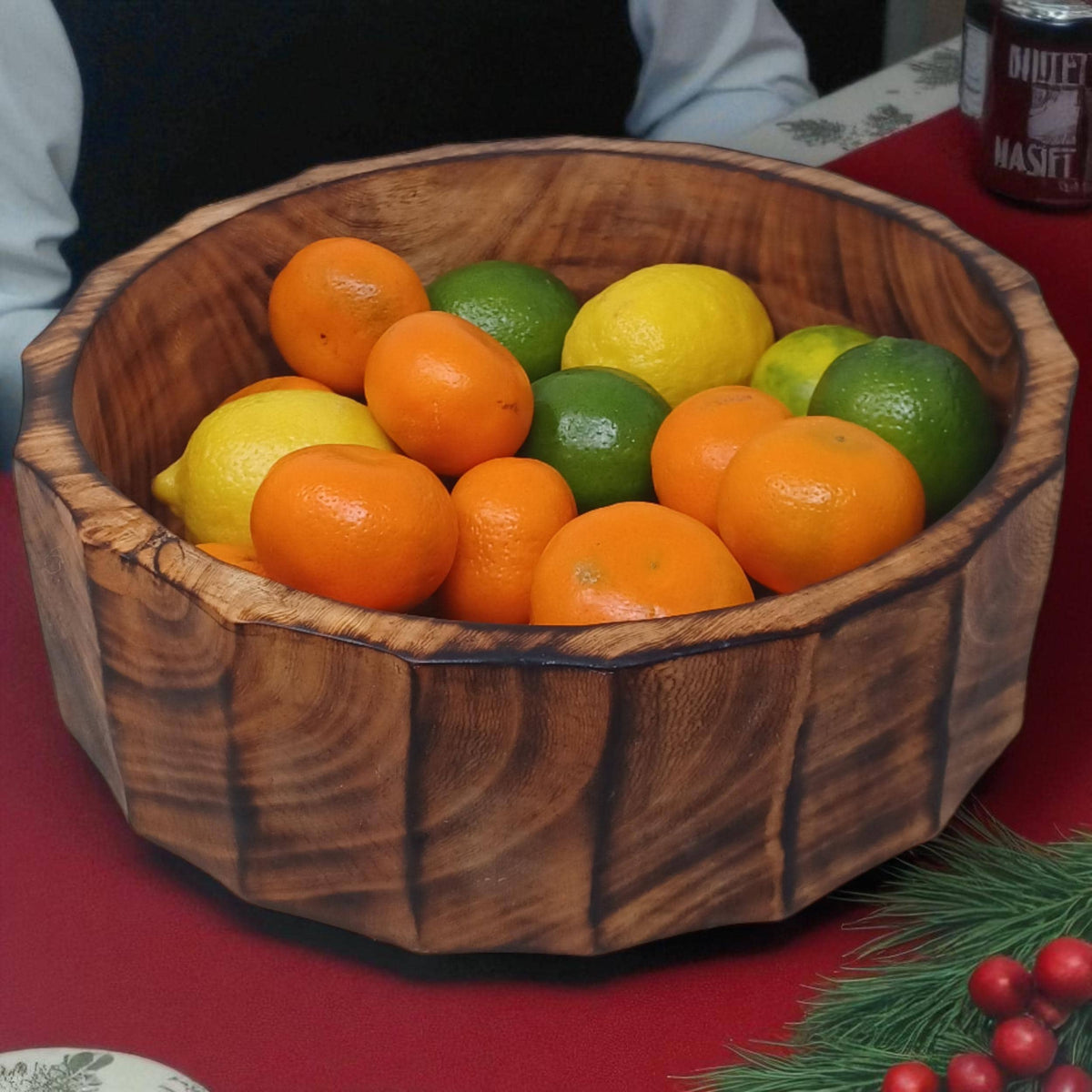 Large Rustic Wooden Salad Bowl | Round Wood Fruit Bowl | Handcrafted Natural Wood Décor | Christmas Gift for Mom