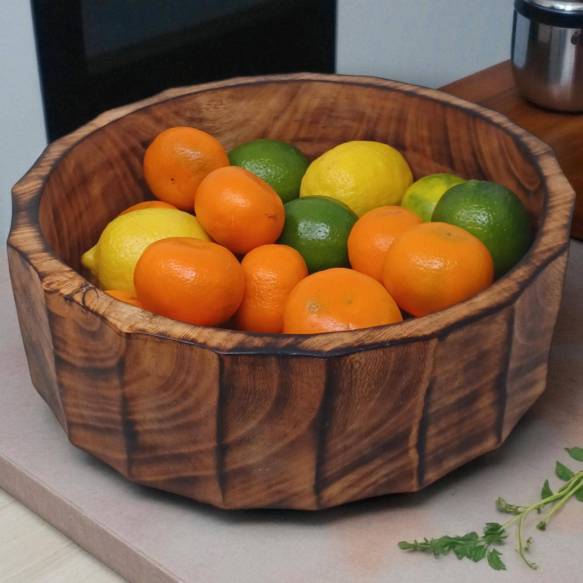Large Rustic Wooden Salad Bowl | Round Wood Fruit Bowl | Handcrafted Natural Wood Décor | Christmas Gift for Mom