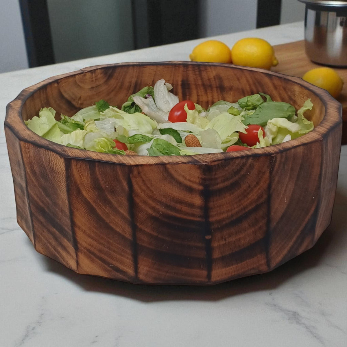 Large Rustic Wooden Salad Bowl | Round Wood Fruit Bowl | Handcrafted Natural Wood Décor | Christmas Gift for Mom