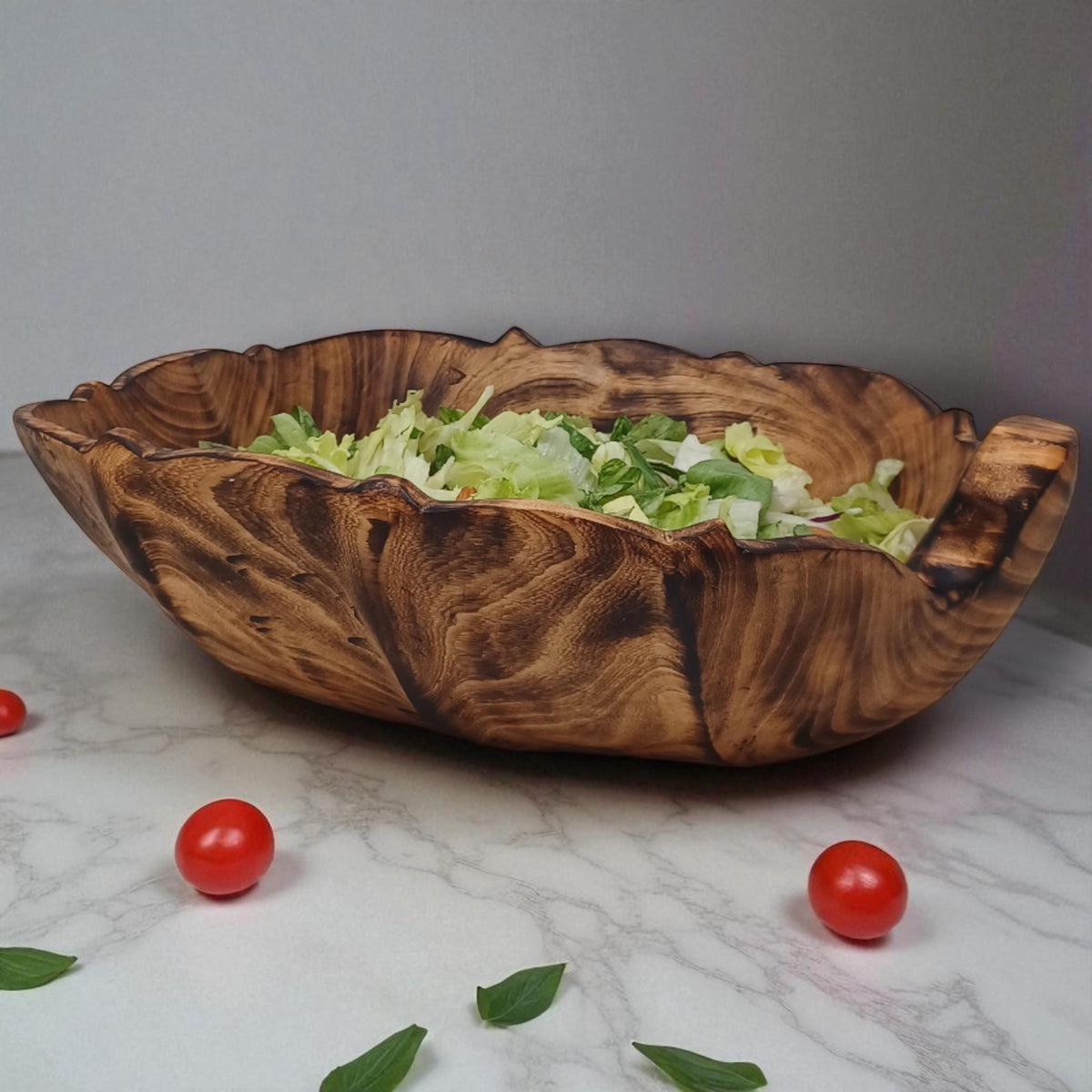 Rustic Hand-Carved Wooden Bowl | Natural Square-shaped Wood Salad & Fruit Bowl | Handmade Wooden Serving Bowl | Large serving bowl gift