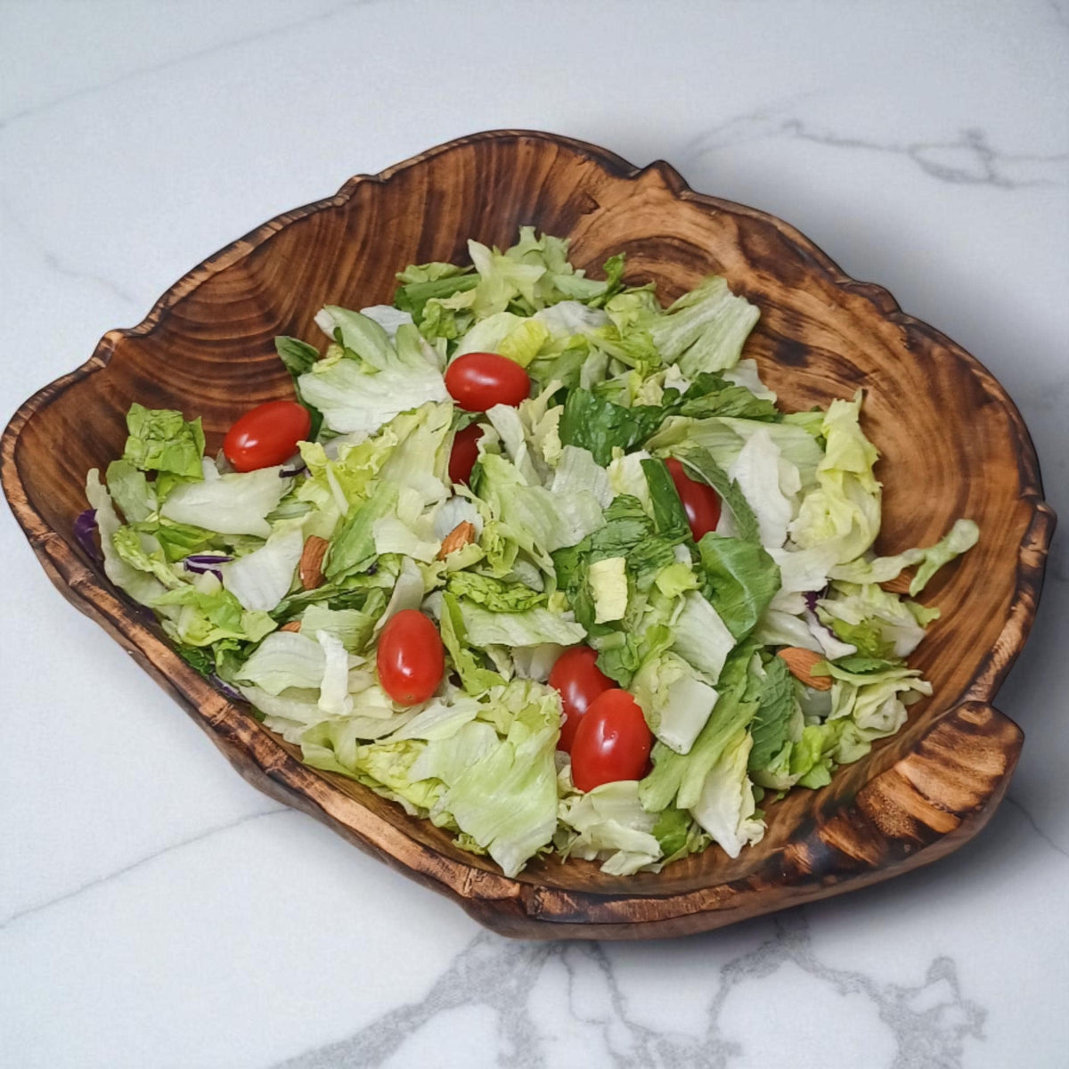 Rustic Hand-Carved Wooden Bowl | Natural Square-shaped Wood Salad & Fruit Bowl | Handmade Wooden Serving Bowl | Large serving bowl gift