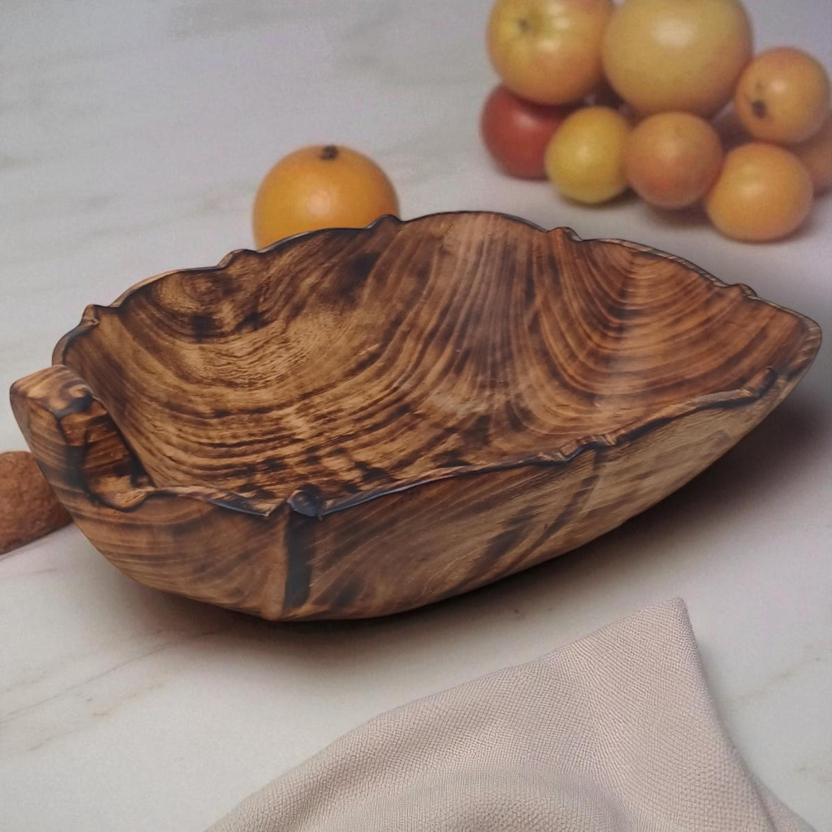 Rustic Hand-Carved Wooden Bowl | Natural Square-shaped Wood Salad & Fruit Bowl | Handmade Wooden Serving Bowl | Large serving bowl gift