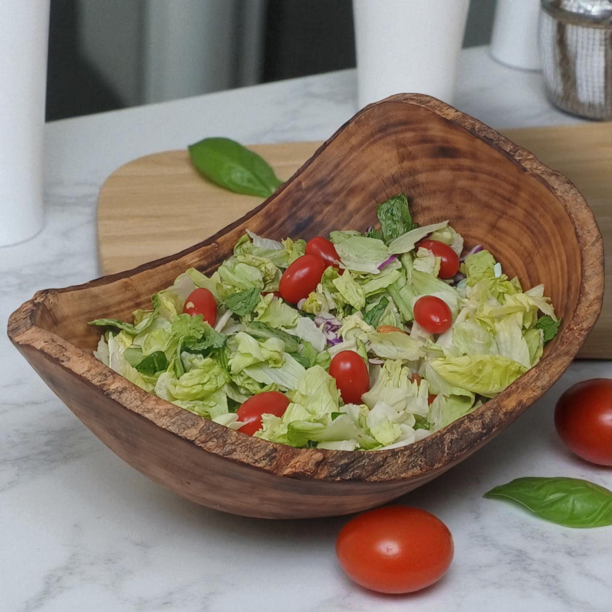 Rustic Edge Wooden Salad Bowl | Large Round Fruit Bowl | Handcrafted Natural Wood Décor | Holiday Gift for Mom