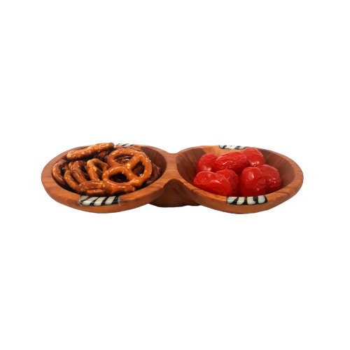 Divided snack bowl, wooden snack bowl, small wooden dish, Olivewood bowl, Monkey Pod dish, wooden serving dish, Retro wood serving