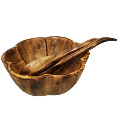 Wooden bowl set, Large wooden bowls, Wooden Serving bowl, Natural wooden bowls, Wooden bowl and spoon, Serving bowls, Christmas gift idea