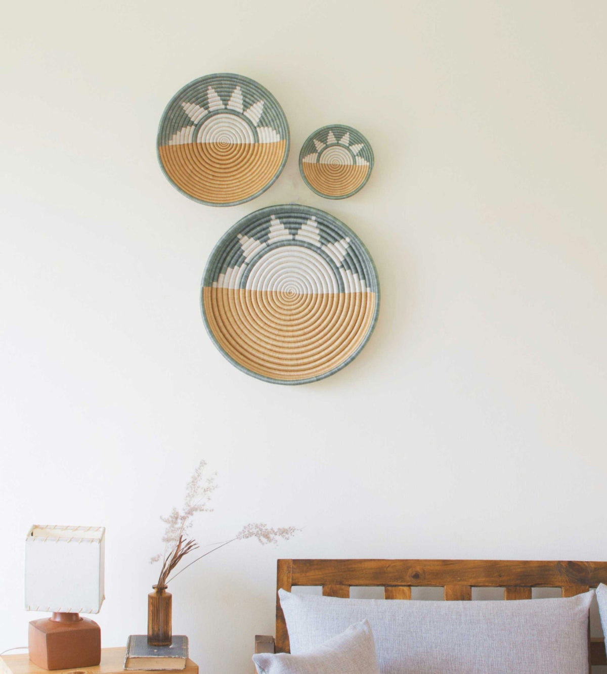 Woven wall basket set, Set of 3 wall baskets, Basket wall decor, Baskets for wall, African wall basket, Wall hanging baskets, basket decor,