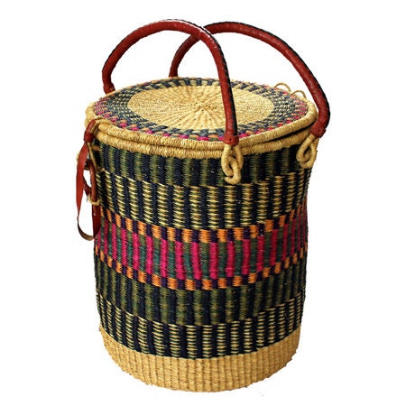 Bolga basket small, woven market basket, African basket small, small market basket, Basket with handle, Handmade Easter basket, small basket