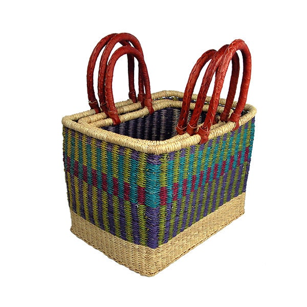 Bolga basket small, woven market basket, African basket small, small market basket, Basket with handle, Handmade Easter basket, small basket
